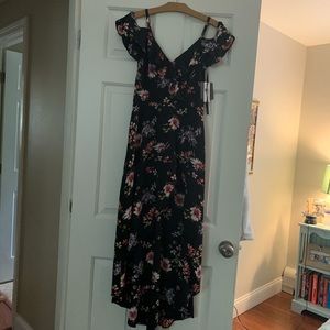 Black floral high low romper dress